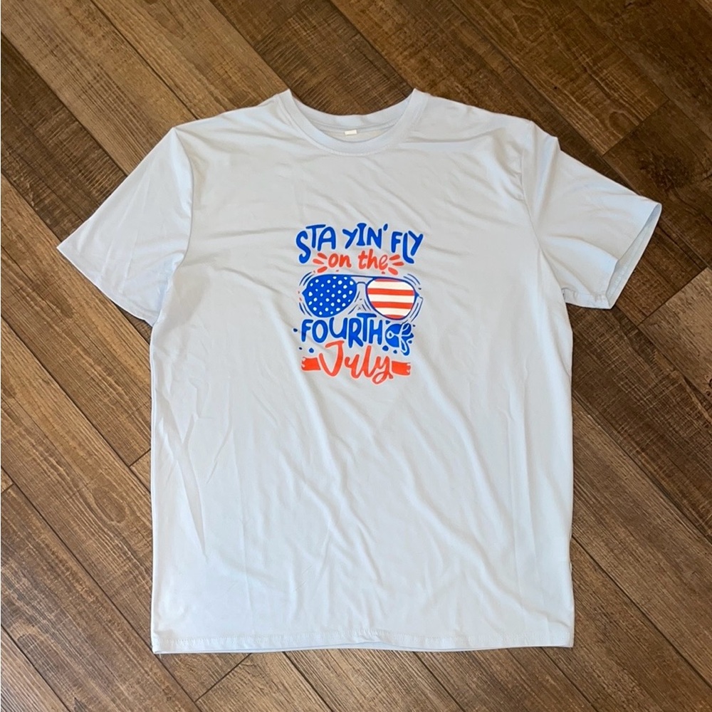 Mens Sky Blue Graphic T-Shirt with Fourth of July Design